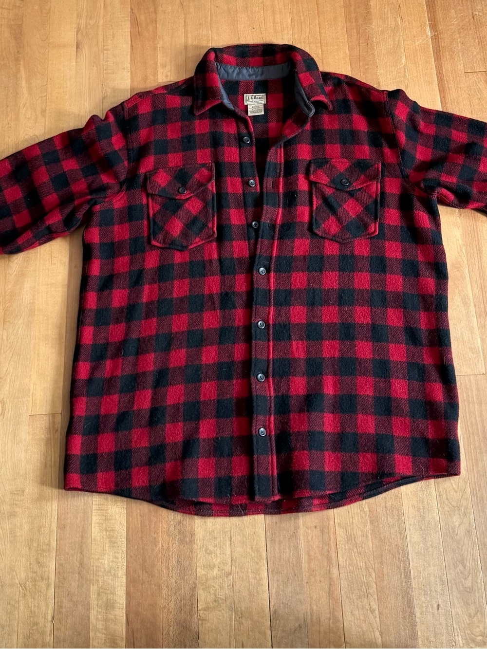 L.L. Bean Men's Red and Black Plaid Flannel Shirt Jacket